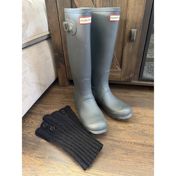 Hunter Shoes - Hunter Original Womens 7 Tall Rain Boots Dark Slate Grey Socks Box Waterproof